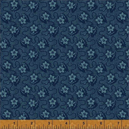 52566-1 Узор из цветочков на синем 52566-1