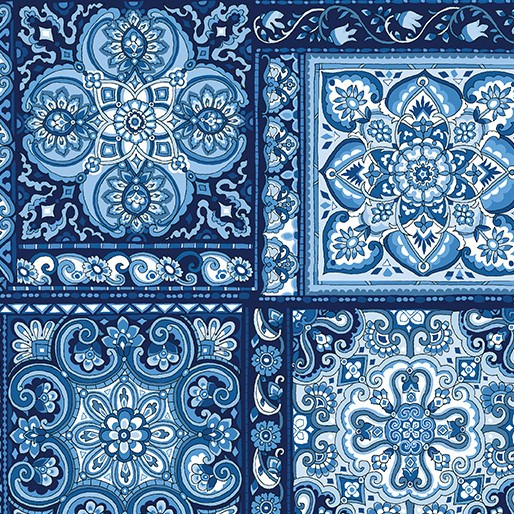 13444-55 Benartex Traditions - Bluesette - Bluesette Tiles, Dark Blue 13444-55