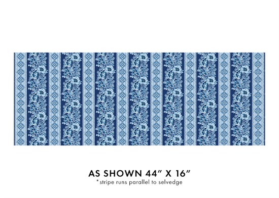 13445-55 Benartex Traditions - Bluesette - Floral Stripe, Dark Blue 13445-55